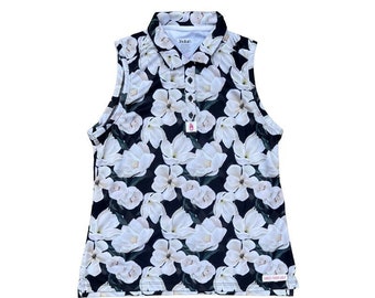 Black and White Floral Shirt, Ladies Golf Polo Shirt, Floral Pattern Shirt for Women, Feminine Shirt, Aesthetic Flower Shirt