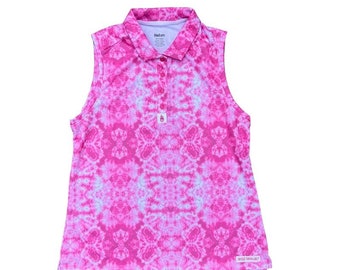 Die Tie Shirt, Golf Polo Shirt, Pink Shirt for Women, Feminine Shirt, Trendy Women&#39;s Golf Shirt, Aesthetic Sleeveless Shirt