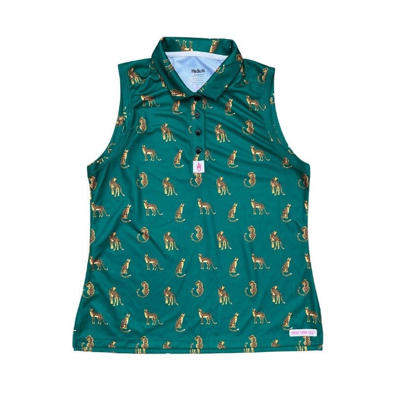 Cheetah Shirt, Golf Polo Shirt for Women, Animal Lover Shirt, Ladies Golf Shirt, Aesthetic Graphic Shirt, Sleeveless Shirt