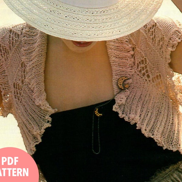 PDF Japanese Vintage Knit Pattern | Lace Knit Summer Bolero Shrug Cardigan Pattern | Diagram Format | Digital Download