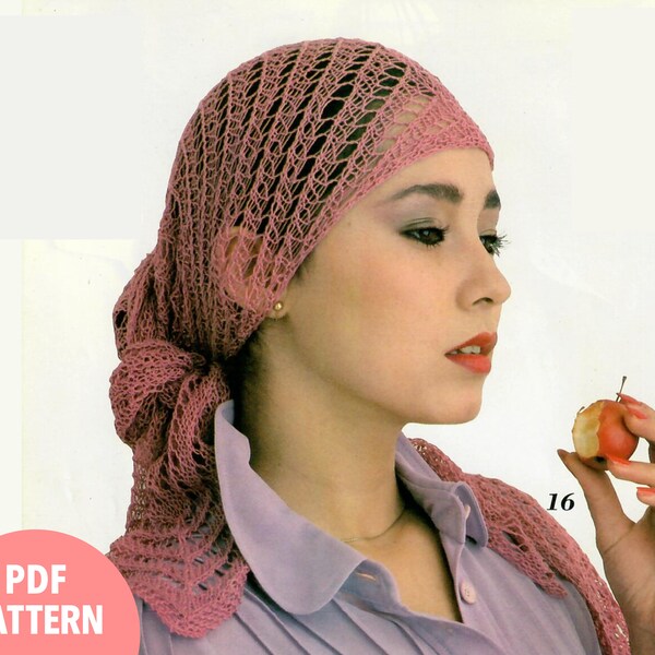 PDF Japanese Vintage Knit Pattern | Lacy Boho Headscarf | Diagram Format | Digital Download