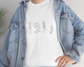Wildflowers T-Shirt - Floral Print Shirt - Womens Bo Ho Shirt - Plants T Shirt - Wild Flowers TShirt