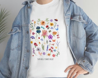 Wildflowers T-Shirt - Floral Print Shirt - Womens Bo Ho Shirt - Plants T Shirt - Wild Flowers TShirt