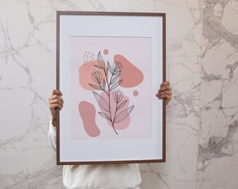 Poster, fine art print BOHO style - Pink. Perfect for home or office decor. INSTANT DOWNLOAD for print sizes up to 80 x 120 cm.