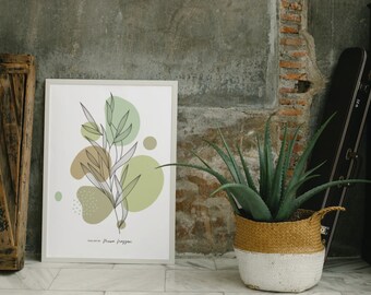 Poster, fine art design for Boho style decor. Soft Colours: Green INSTANT DOWNLOAD for printing up to 80 x 120cm.