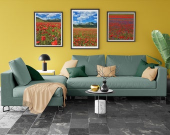Poster, pack of 3 beautiful photographs - poppies in Italy, works by Moira Nazzari. Instant download. Home and office furniture.