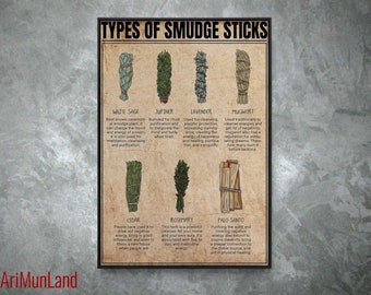 Types Of Smudge Sticks Witch Witchcraft Apothecary Witch Art Gift For Halloween Kitchen Print Wall Decor Retro Vintage Poster