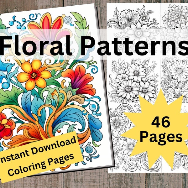 Coloring Pages, Elegant Floral Patterns Coloring Pages, Relaxing Flower Designs, Printable PDF, Digital Download, Instant Download