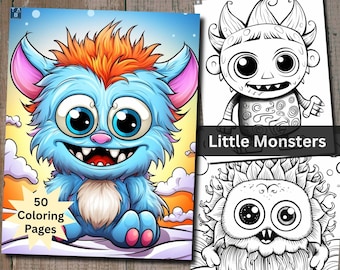 Little Monsters Coloring Pages, Fun for Toddlers & School Kids, Perfect for Home or Classroom, Coloring helps with stress