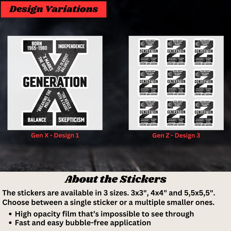 Stickers, Gen X, Millennial, Gen Z, 3 Generations, Nostalgic Decals ...