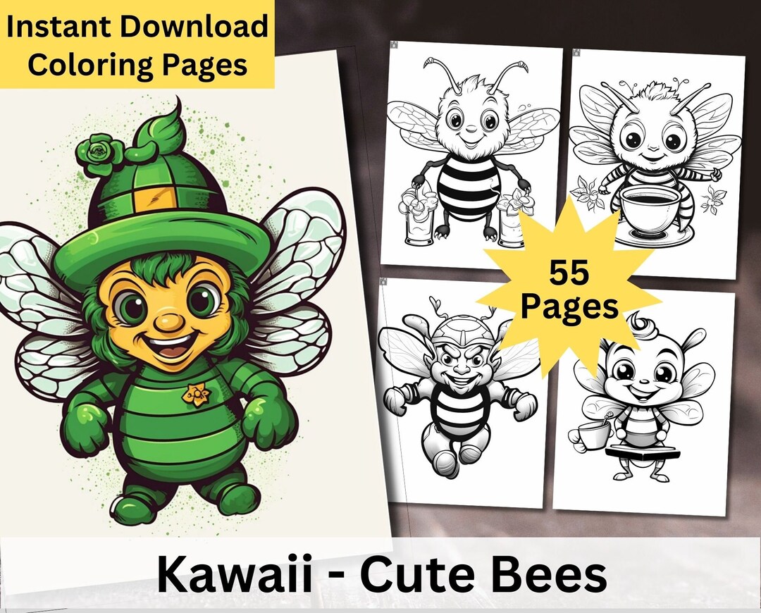 Kawaii Bee Coloring Pages, Cute Bee Printable Art for Kids, Fun Insect ...