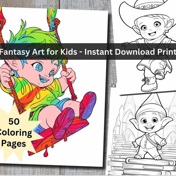 Coloring Pages, Whimsical Toddler Elves, Fun Fantasy Art for Kids, Instant Download Printable, Digital Download, Instant Download