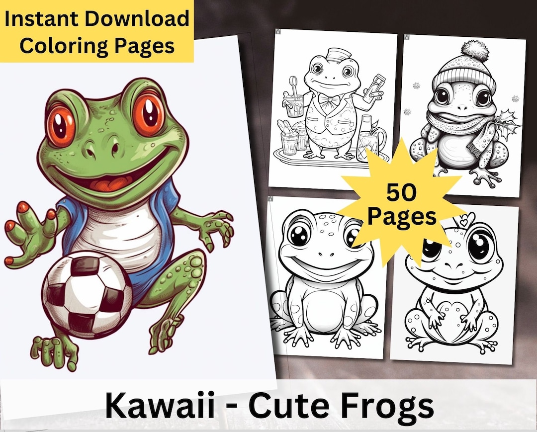 Kawaii Frogs Coloring Pages, Cute Frog Printable Art for Kids, Jump ...