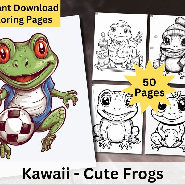 Kawaii Frogs Coloring Pages, Cute Frog Printable Art for Kids, Jump Into Digital Download Fun, Instant Digital Download, Printable