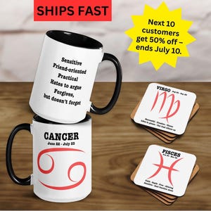 Juego de taza y posavasos con el signo del zodíaco: taza de café astrológica, regalo del horóscopo