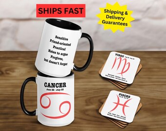 Zodiac Sign, Mug & Coaster Set, Astrology Coffee Cup, Horoscope Gift