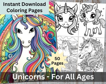 Unicorn Coloring Pages for all ages, Magical Printable Fantasy Art, Instant Download, Fun Digital Download, Coloring Pages