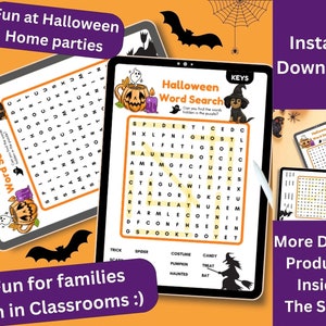 Halloween Word Search, Halloween Classroom Activity, Halloween Word Find For Kids, Printable Halloween Activity, Kids Halloween Word Search