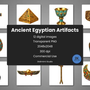Ancient Egyptian Clipart PNG | Pharaoh Artifact Gold Art | 12 Egypt PNG 300dpi Commercial Use
