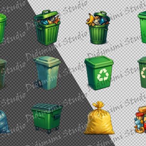 Prullenbak-clipart PNG | Kunst afvalrecycling van afval | 12-vaks png-bestand (300 dpi) Commercieel gebruik afbeelding 2