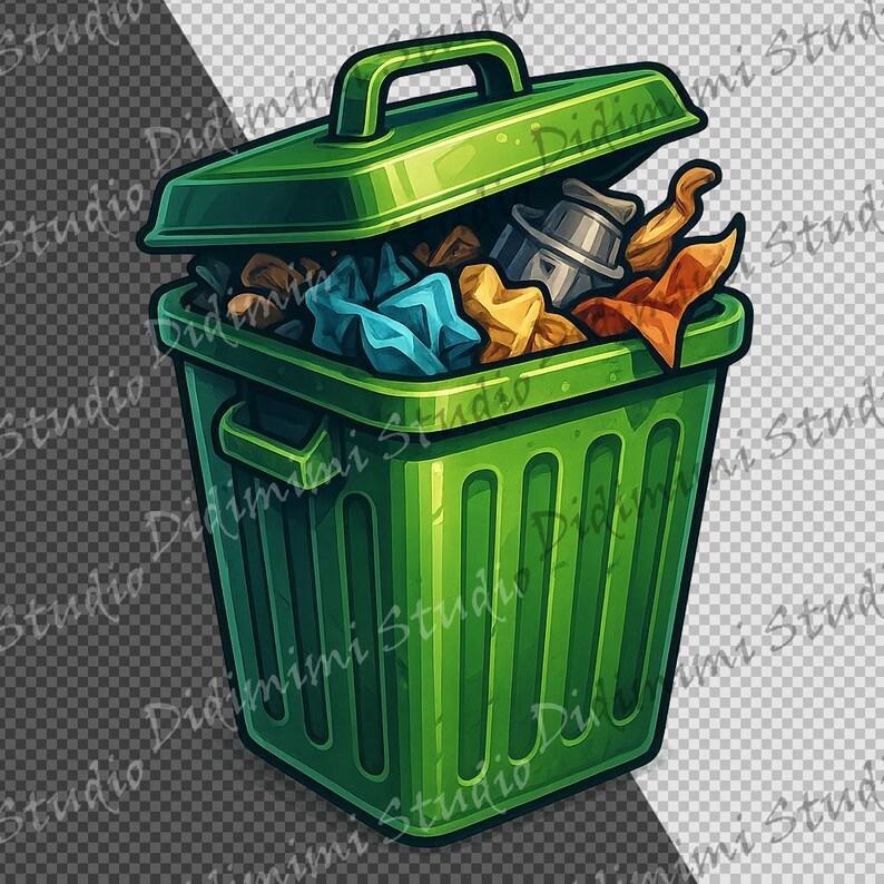 Prullenbak-clipart PNG | Kunst afvalrecycling van afval | 12-vaks png-bestand (300 dpi) Commercieel gebruik afbeelding 4