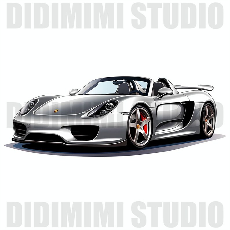 May include: A silver convertible sports car with a black interior and red brake calipers. The car has a large rear wing and a low profile.