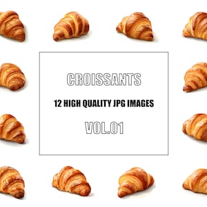 French Croissants Clipart - Digital Art - 12 High Quality JPG Images - Wall Art - White Background - Commercial Use - Digital Download