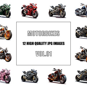 Clipart moto - Arte digitale - 12 immagini JPG di alta qualità - Arte della parete - Sfondo bianco - Uso commerciale - Download digitale