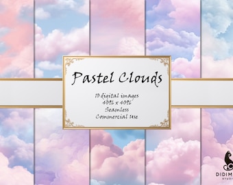 Papel Digital Nuvens Pastel | Texturas Perfeitas de Céu Onírico | 10 Padrões para Uso Comercial