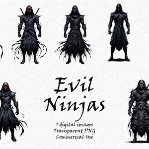 Evil Ninjas Clipart - Digital Art - 7 High Quality PNG Images - Wall Art - Transparent Background - Commercial Use - Digital Download