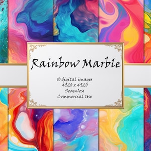 Rainbow Marble - Digital Paper - 10 High Quality Seamless Textures - Wall Art - Commercial Use - Instant Digital Download