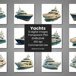 Yachts Clipart PNG haute qualité 300 dpi, lot de 10 fond Transparent à usage commercial téléchargement numérique