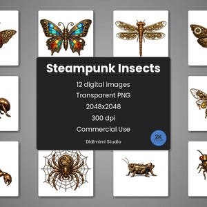 Steampunk Insect Clipart PNG | Clockwork Bug Victorian Art | 12 PNGs Commercial Use