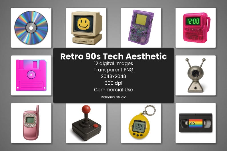 Retro tech-clipart uit de jaren 90, png | Y2K Vaporwave Computer Art (commercieel gebruik) afbeelding 1