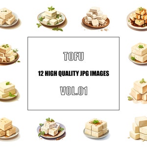 Tofu Clipart - Digital Art - 12 High Quality JPG Images - Wall Art - White Background - Commercial Use - Instant Digital Download