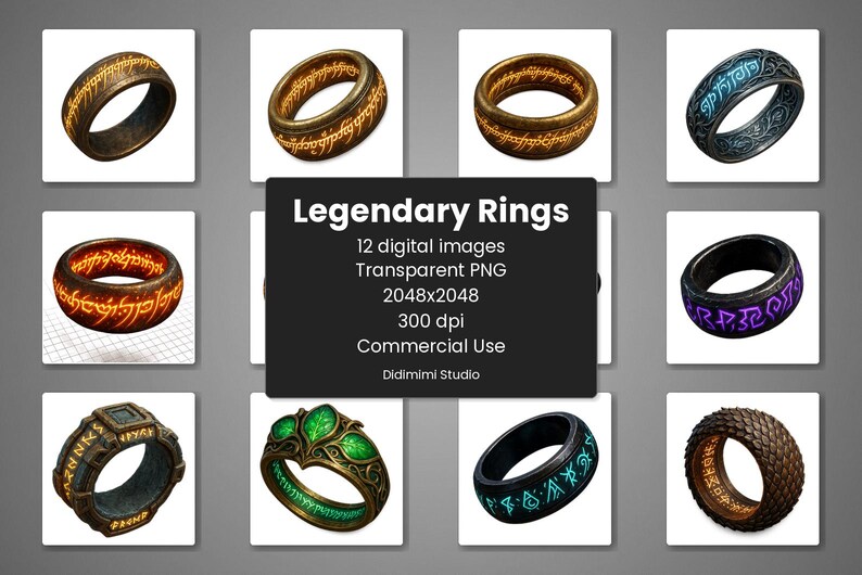 Legendarne Pierścienie Clipart PNG | Fantasy Digital Set (Użytek komercyjny) zdjęcie 1