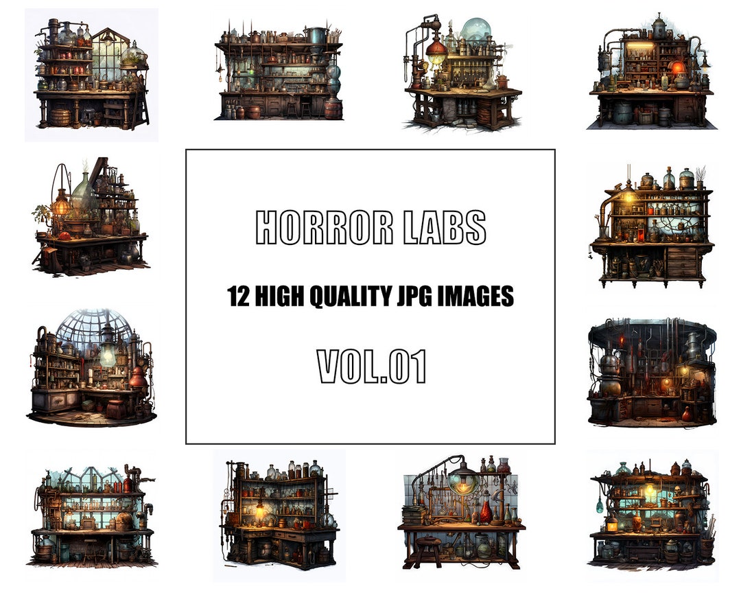 Horror Lab Tile Set Horror Lab Clipart PNG | Mad Scientist Spooky Science Art | 12 Lab PNG ...