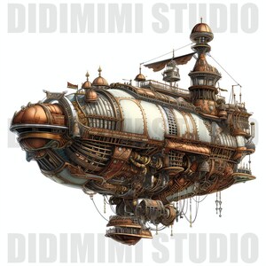 Clipart di dirigibile steampunk in formato PNG / Illustrazione di zeppelin vintage (12 immagini) immagine 2