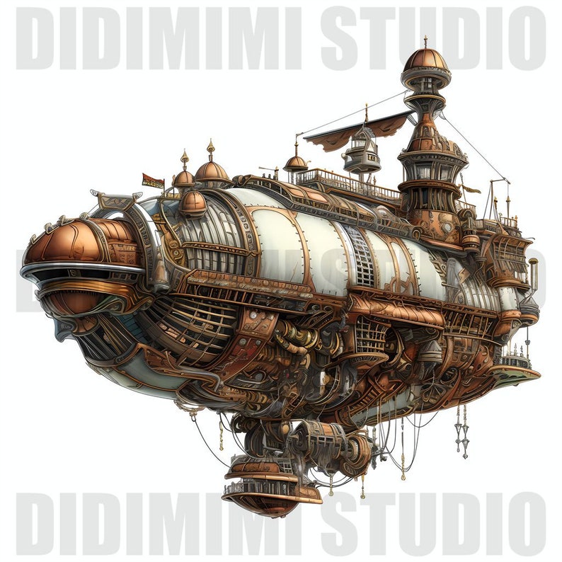 Clipart di dirigibile steampunk in formato PNG / Illustrazione di zeppelin vintage (12 immagini) immagine 2