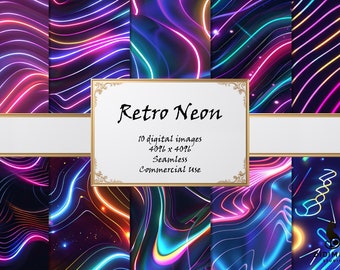 Retro Neon - Digital Paper - 10 High Quality Seamless Textures - Wall Art - Commercial Use - Instant Digital Download