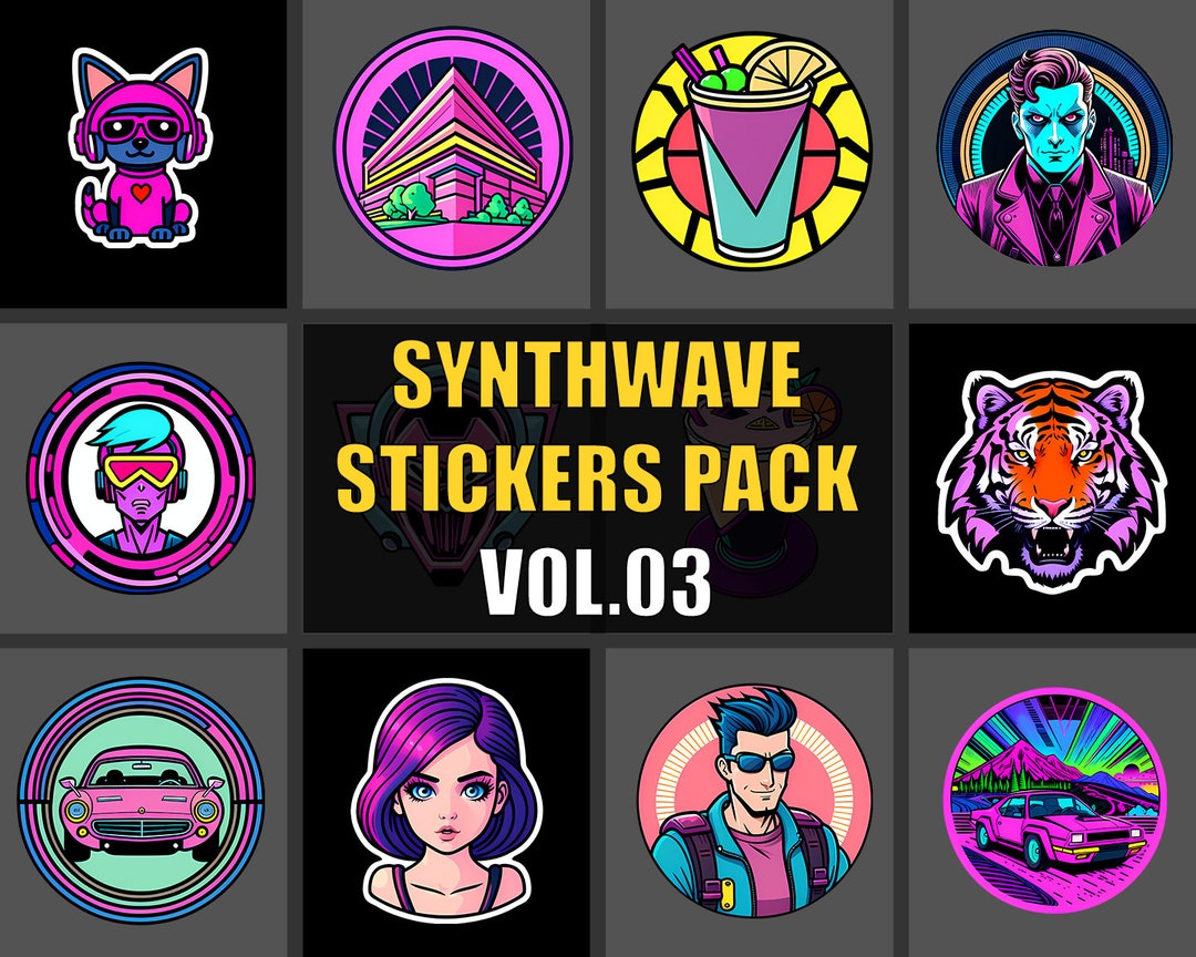 Synth Line Sticker Synthwave Sticker Pack | Retro 80s Neon Art (10 Pngs, Commercial Use ...