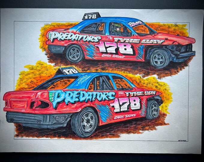 A3 ORIGINAL Coloured Drawing of Banger Driver #178 Kieran Bowman - Etsy