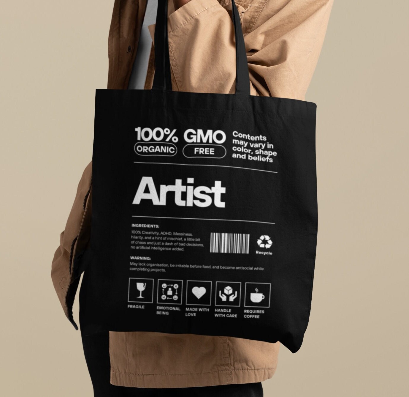 Art Tools Tote Bag / Artist Tote Bag / Reusable Grocery Bag / Canvas Tote  Bag / Art Supply Bag / School Tote / Artist Gift / Designer Gift