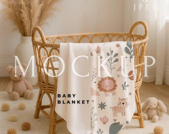 Baby Blanket Mockup, Velveteen Plush Blanket on a Crib Smart Mockup PSD, Minky Blanket Mockup, Nursery Fleece Blanket
