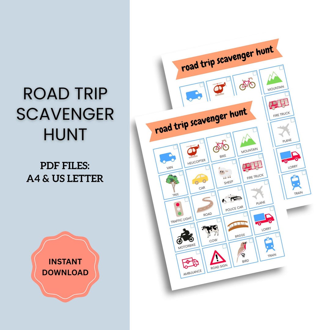 Road Trip Scavenger Hunt, Fun Car Games for Kids, Printable Family ...