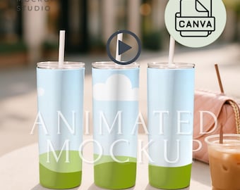 Animated Tumbler Mockup Canva Template, 20 oz Tumbler Rotating Tumbler Mock up, Drag & Drop
