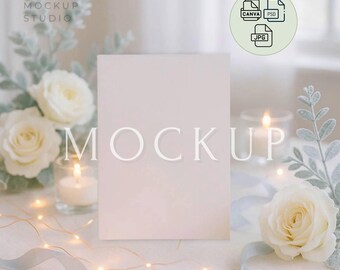 Winter Wedding Invitation Mockup, Card Mockup 5x7 PSD, Event Stationery Product Mock Up, Frosty Theme Invite Front View, Winter Baby Shower