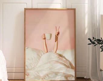 Rosa Kaffee Poster, trendige Schlafzimmerwandkunst, über dem Bett, Kaffee (Digitaler Download)