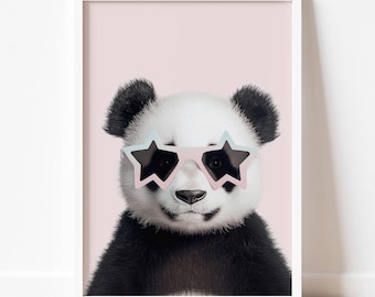 Panda Wall Art: Modern Nursery Print with Star Glasses, Kids Room Decor (Digital Download)