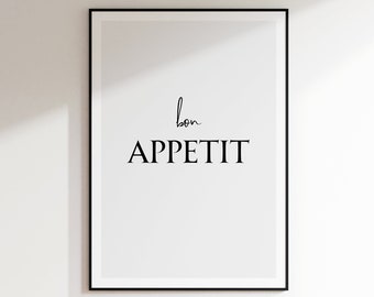 Bon Appetit Print: French Typography Kitchen Poster (Digital Download)